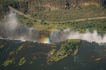 Aerial view of Victoria Falls  from a helicopter between Zimbabwe and Zambia, Africa