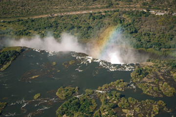 Aerial view of Victoria Falls  from a helicopter between Zimbabwe and Zambia, Africa