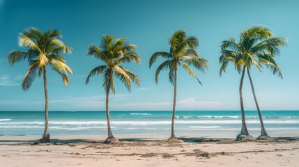 Fototapeta premium Four palm trees are standing on a beach