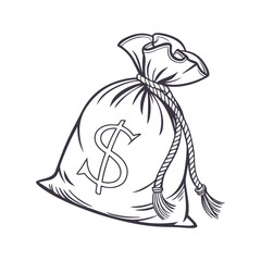 Money Bag Icon, Simple Flat Cartoon Illustration of a Sack of Money with Dollar Sign Vector Clipart Isolated on white background.