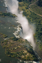 Aerial view of Victoria Falls  from a helicopter between Zimbabwe and Zambia, Africa