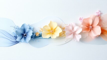 Colorful floral arrangement with soft hues on a light background, showcasing delicate petals and elegant design.