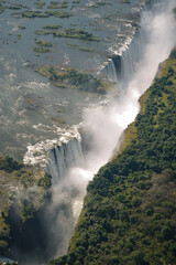 Aerial view of Victoria Falls  from a helicopter between Zimbabwe and Zambia, Africa