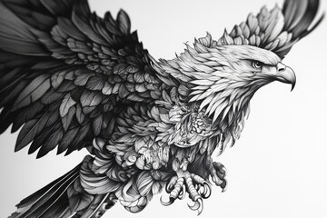 Obraz premium A bald eagle in an intricate black and white tattoo design