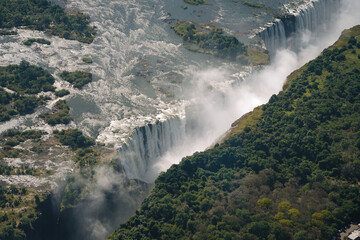 Aerial view of Victoria Falls  from a helicopter between Zimbabwe and Zambia, Africa