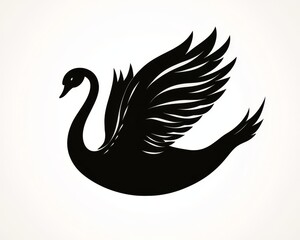 Obraz premium A Simple Black Silhouette of a Swan with Wings Spread Out