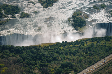 Aerial view of Victoria Falls  from a helicopter between Zimbabwe and Zambia, Africa