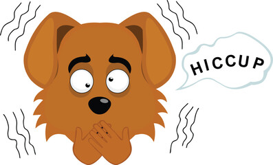 vector illustration emoji character face dog cartoon, having hiccups symptom and a speech bubble with hiccup text