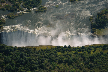 Aerial view of Victoria Falls  from a helicopter between Zimbabwe and Zambia, Africa
