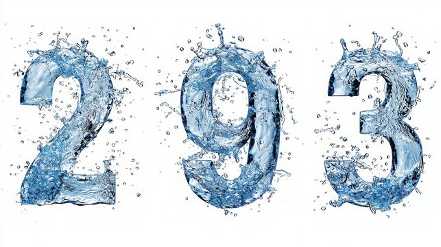 Water Splash Numbers 293 with Clear Blue Liquid Droplets