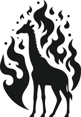 silhouette of a giraffe with fire