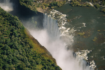 Aerial view of Victoria Falls  from a helicopter between Zimbabwe and Zambia, Africa