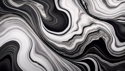 Fototapeta premium Abstract fluid marble pattern in black and white, mimicking the natural swirling formations. Abstract marble background