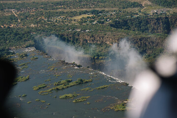 Aerial view of Victoria Falls  from a helicopter between Zimbabwe and Zambia, Africa