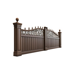 Naklejka premium Elegant Brown Wooden Fence with Ornate Metal Accents - 3D Render
