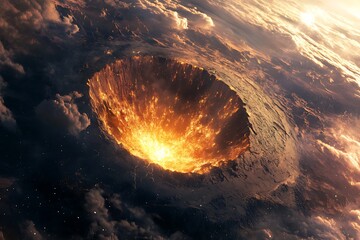 demonstrates powerful role of a cosmic crater on an alien presence featuring notable geological details celestial vibes and heavenly allure in universe’s infinite scope  
