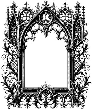 gothic photo frame, church inspired window, template, ornament, mirror, decoration, design, vector