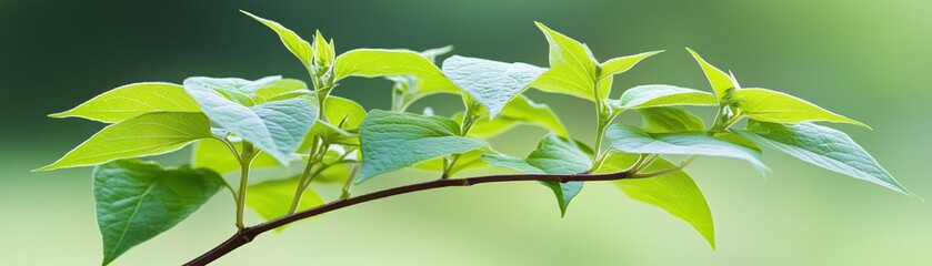 Fresh green leaves on branch.