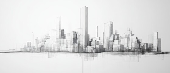 Fototapeta premium Cityscape Line Art: Urban Skyline Reflection 