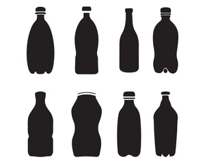 Collection of Black Silhouette Plastic Bottle Shapes