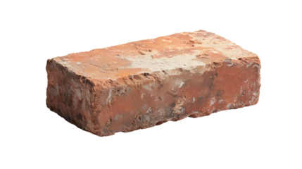 A single red clay brick with a rough textured surface, sharp edges, and visible pores, used for traditional masonry construction.