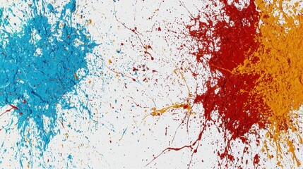 Fototapeta premium Colorful Splashes of Blue, Red, and Orange Paint on White Background