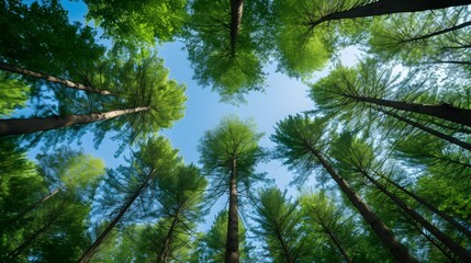 Fototapeta premium A forest with trees reaching up to the sky