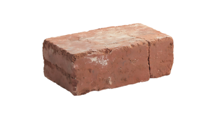A single red clay brick with a rough textured surface, sharp edges, and visible pores, used for traditional masonry construction.