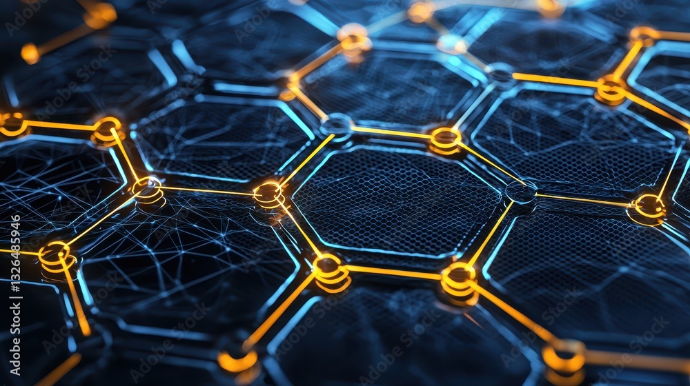 Poster abstract technology background with network of hexagonal structures