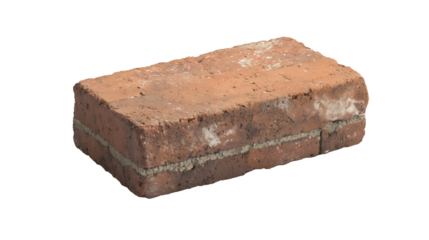 A single red clay brick with a rough textured surface, sharp edges, and visible pores, used for traditional masonry construction.