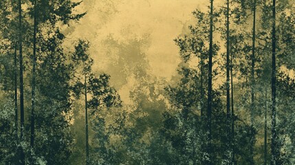 Soft forest patterns in mossy green and frosted bronze plain background