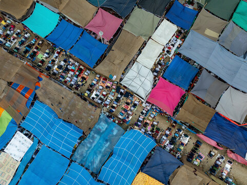 Aerial view of Bishwa Ijtema festival, an annual gathering of Muslims in Tongi, Gazipur, Dhaka, Bangladesh.