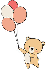 Bear birthday theme, A cute bear holding colorful balloons in a playful illustration.
