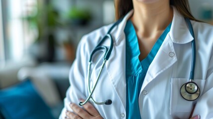 Closeup photography of a woman wearing a white coat and stethoscope