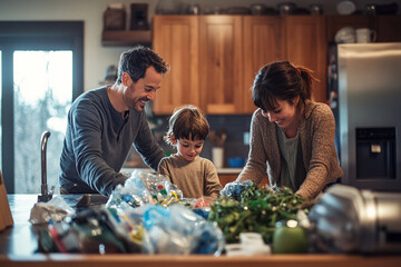Professional Happy Family Cooking Together: Parents and Children Enjoying Meal Kit Delivery Service in Kitchen, Following Recipe on Digital Tablet - Premium