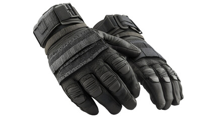 A pair of black tactical gloves with reinforced knuckle padding and cut-resistant fabric, providing maximum protection and grip for law enforcement and self-defense.