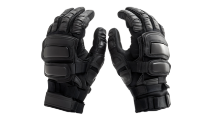 A pair of black tactical gloves with reinforced knuckle padding and cut-resistant fabric, providing maximum protection and grip for law enforcement and self-defense.