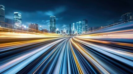 Obraz premium Night City Lightspeed: Urban Highway at Night