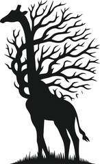 silhouette of giraffe with tree branches