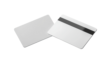 Two black and white credit cards, isolated on transparent background