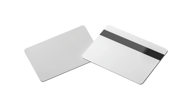 Two black and white credit cards, isolated on transparent background