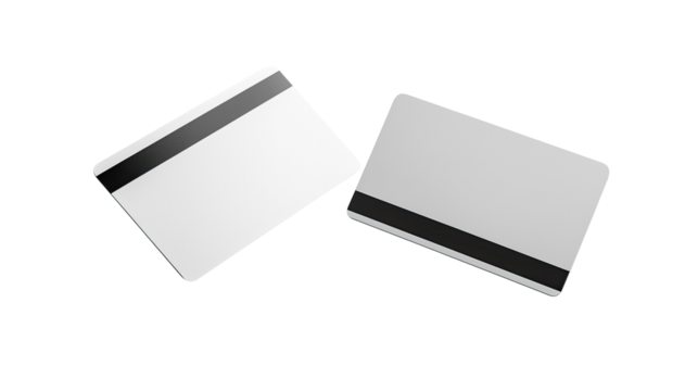 Two blank credit cards, isolated on transparent background
