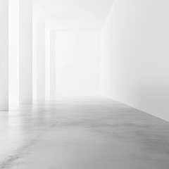 Empty White Room with Columns and Concrete Floor