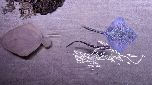 Batomorph fish that camouflage themselves as the color of the sand