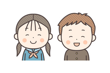 にっこり笑顔の学生服の男の子と女の子の上半身イラスト
