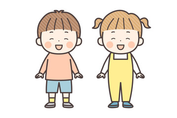 かわいい笑顔の男の子と女の子の全身イラスト
