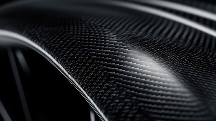Closeup of a Curved Carbon Fiber Composite Material Surface Showing the Woven Texture and Glossy Finish