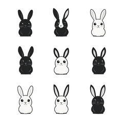 Simple and cute black and white rabbit icon