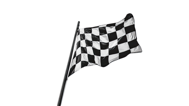 Checkered flag on stand, isolated on transparent background