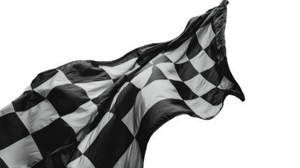 Flowing checkered racing flag, isolated on transparent background
